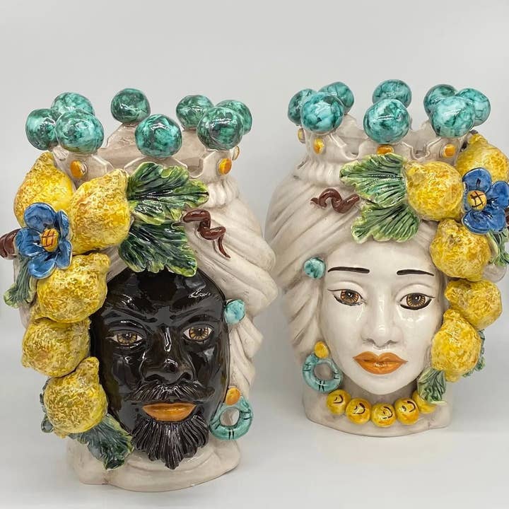 DD Ceramiche Siciliane - Wholesale Decorative Figurine - END OF SERIES - Moor's Head Lemons Woman Ceramic Caltagirone cm H.30 L.23 Handmade6