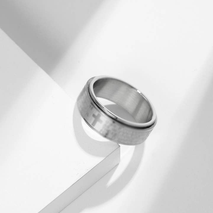 Perimade & Co. LLC - Wholesale Band/Stacked Ring - Cross Anxiety Fidget Spinner Band Ring in Stainless Steel6
