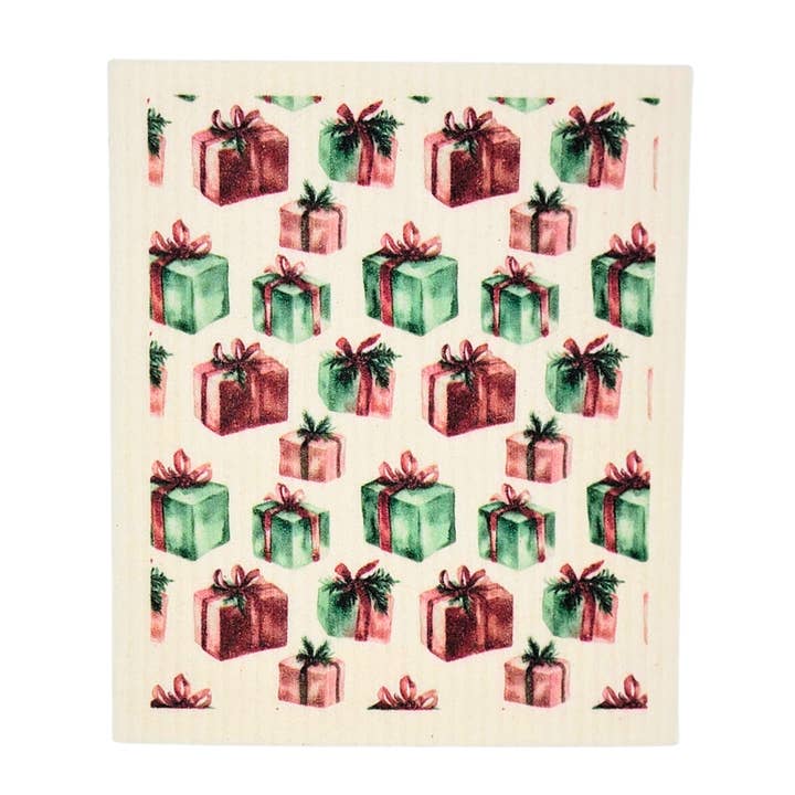 Christmas Gift Wrapping Swedish Dishcloth - Holiday Decor for wholesale by Home Accents By Driftless