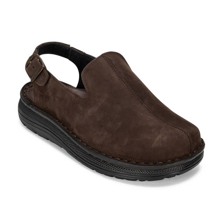 Ancre - Sabot en cuir à bride arrière | Nubuck marron pour la vente par Jerusalem Sandals