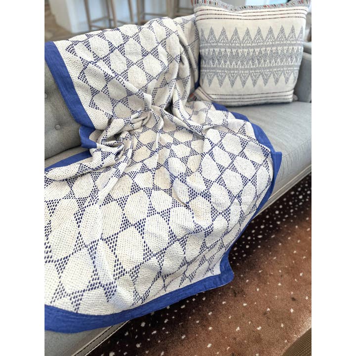 Blue Dreams Cotton Kantha Throw Quilt for wholesale on Faire1