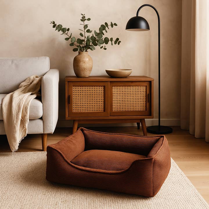 BAGANE - Wholesale Pet Bed - Cat/Dog - Bastille - Luxury dog basket, rust corduroy1