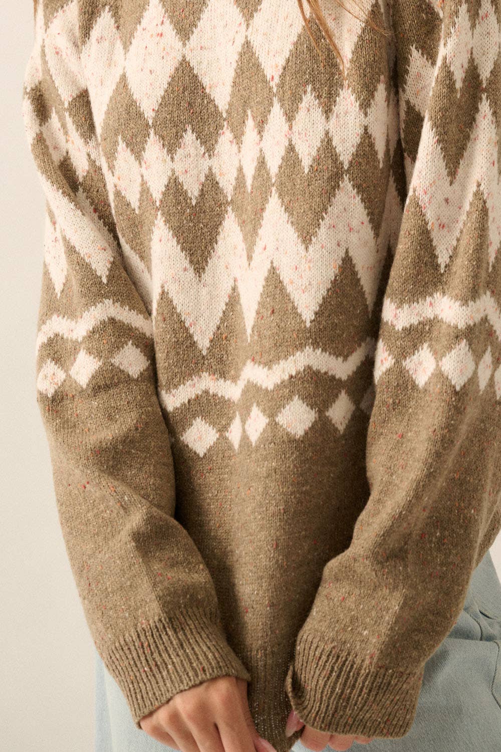 Promesa USA – wholesale Pullovertröja - Dam – Argyle Confetti Stickad Raglantröja med lös passform9