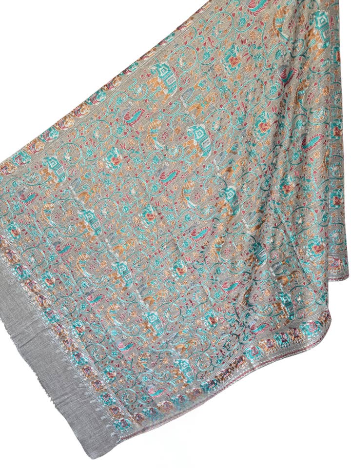 Sonzi Grå, Blå, Orange & Silver Pashmina Sjal för wholesale av Rena Lina