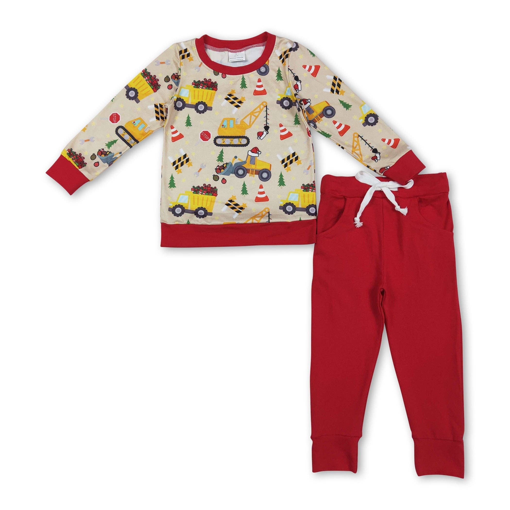 Yawoo Garments - Wholesale Top & Pant Set - Kids - Long sleeves Christmas tree constructions boys clothing0
