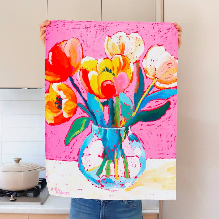 Flower Bouquet Tea Towel- Dopamine Decor - Giftable Decor for wholesale by Julia Ockert