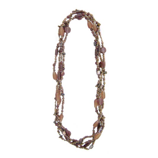 Collier perlé 80" en verre java et perles de rocaille en bronze pour la vente par Erik & Mike