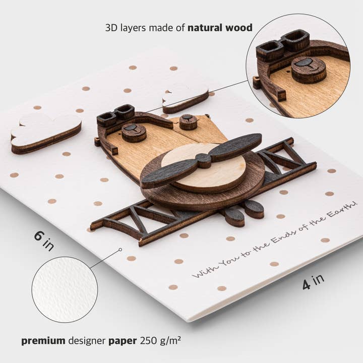 PESKOVOI - Wholesale Valentine's Day Card - Handmade 3D Wooden Romantic Card – Cute Pilot Bear Greeting4