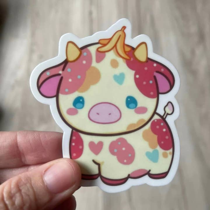 Kawaii Banana Cow Die Cut Vinyl Sticker for wholesale by Prairie Chicken Sticker Shop & Gifts