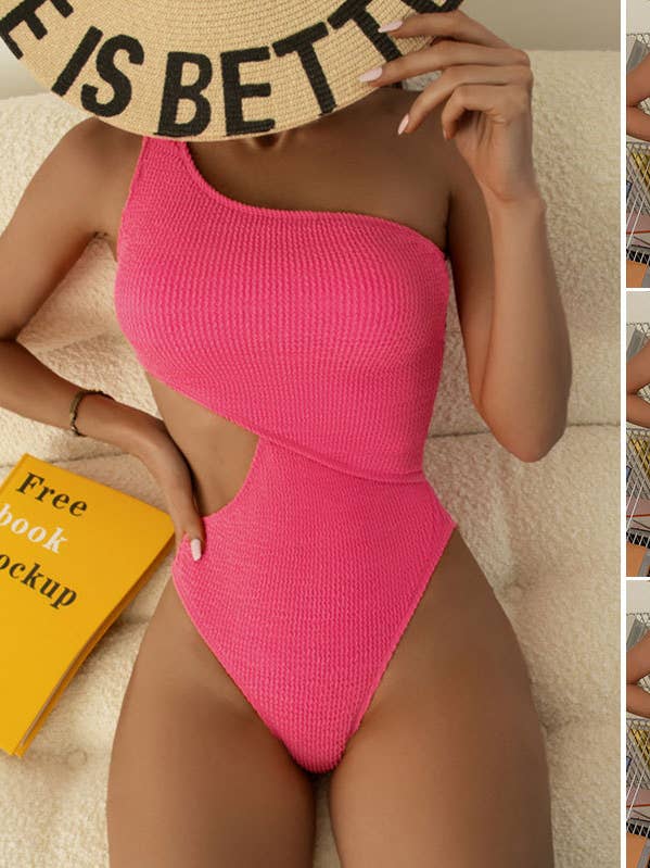 Wrinkle One Shoulder Waist Cut One Piece Swimwear Y26 for wholesale by Sweetkama