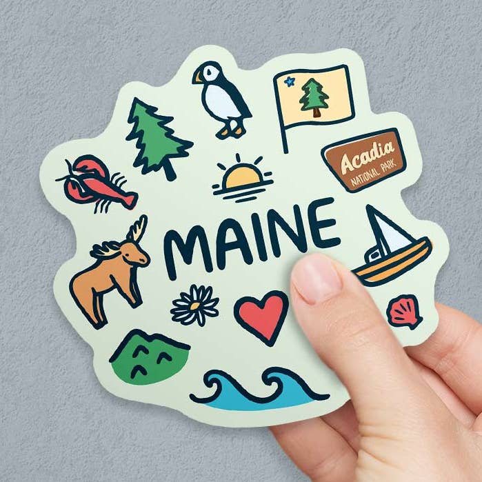Pegatina de vinilo troquelada con iconos juguetones de Maine Doodle para venta al por mayor de RetroPlanet