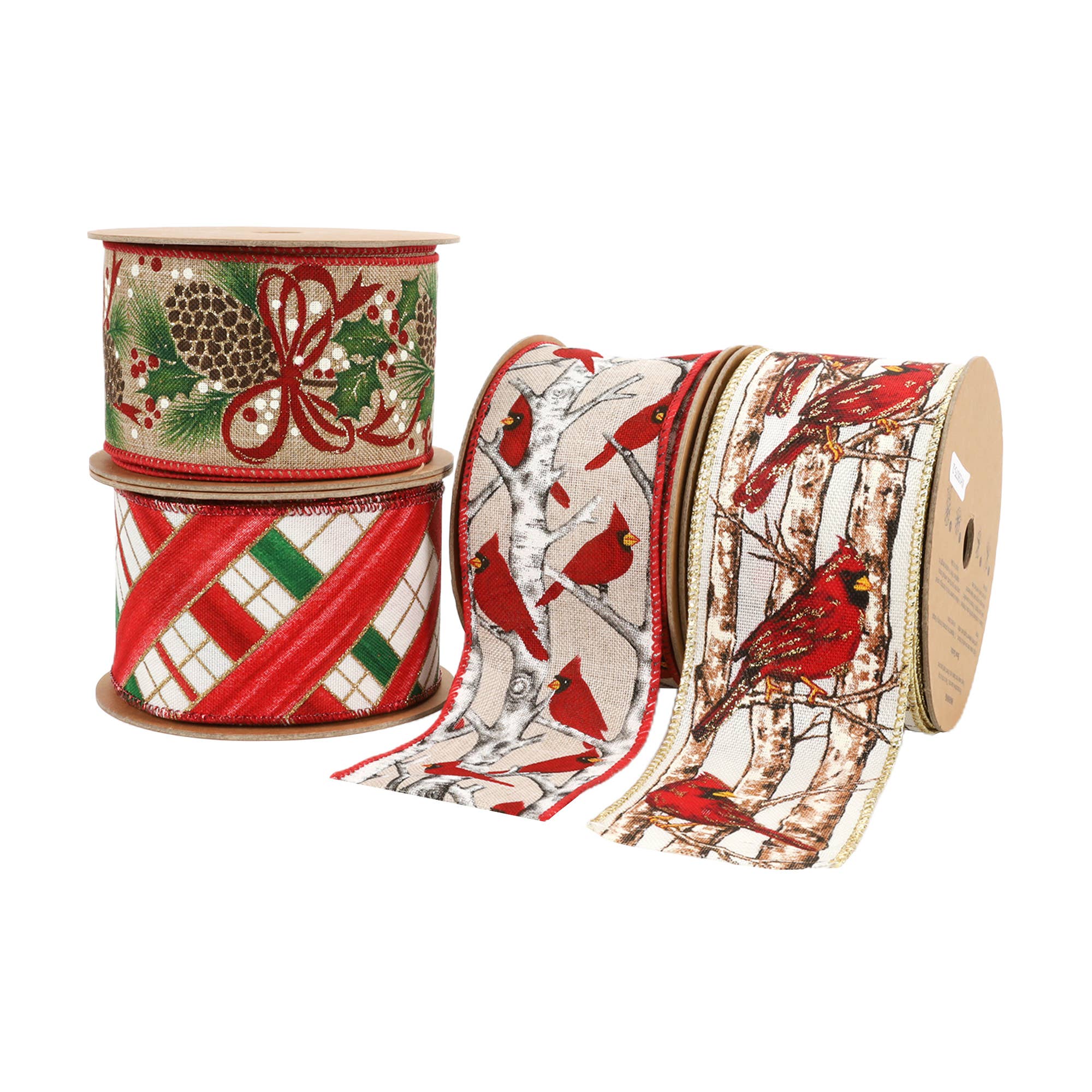 LA Ribbons Wholesale - Wholesale Ribbon - Gift Wrapping - 2 1/2" Wired Ribbon | "Cardinal" Natural/Red Multi | 10 Yard Roll5