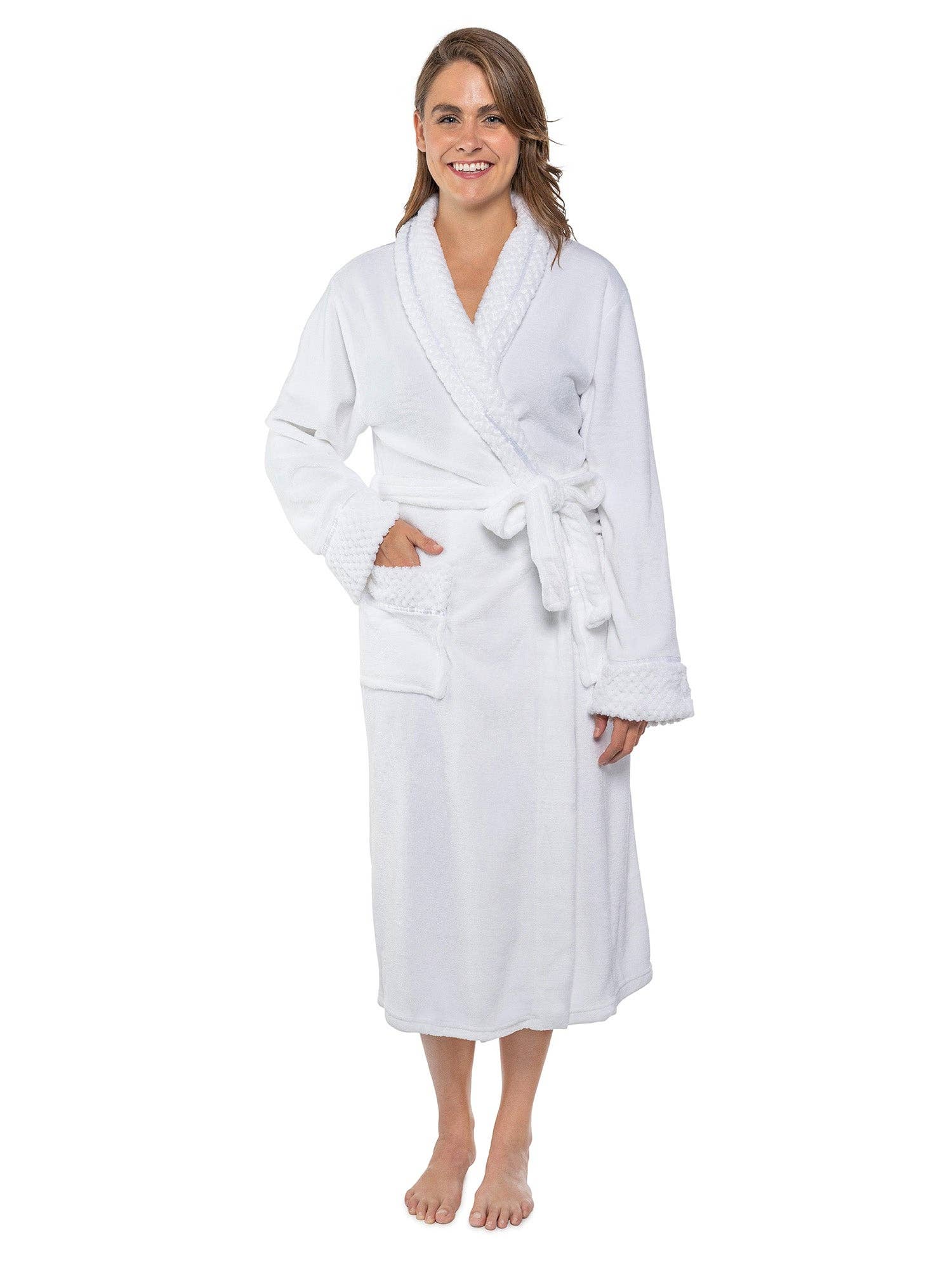 Pavilia - Wholesale Badjas - Dames - Damesbadjas van fleece met satijnen en wafelkanten8