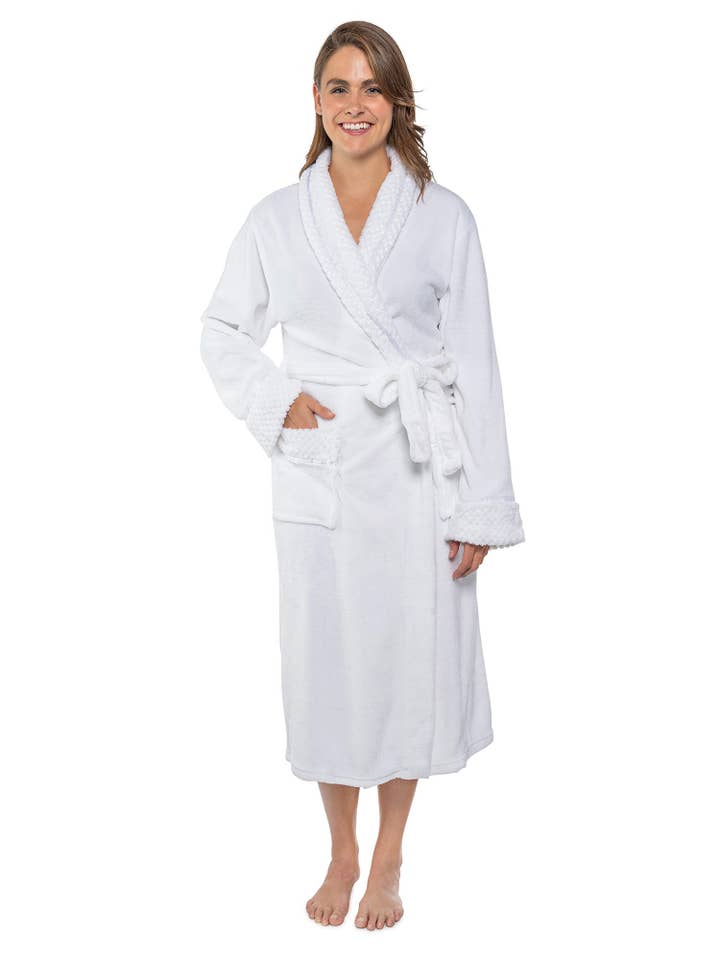 Pavilia - Wholesale Badjas - Dames - Damesbadjas van fleece met satijnen en wafelkanten8