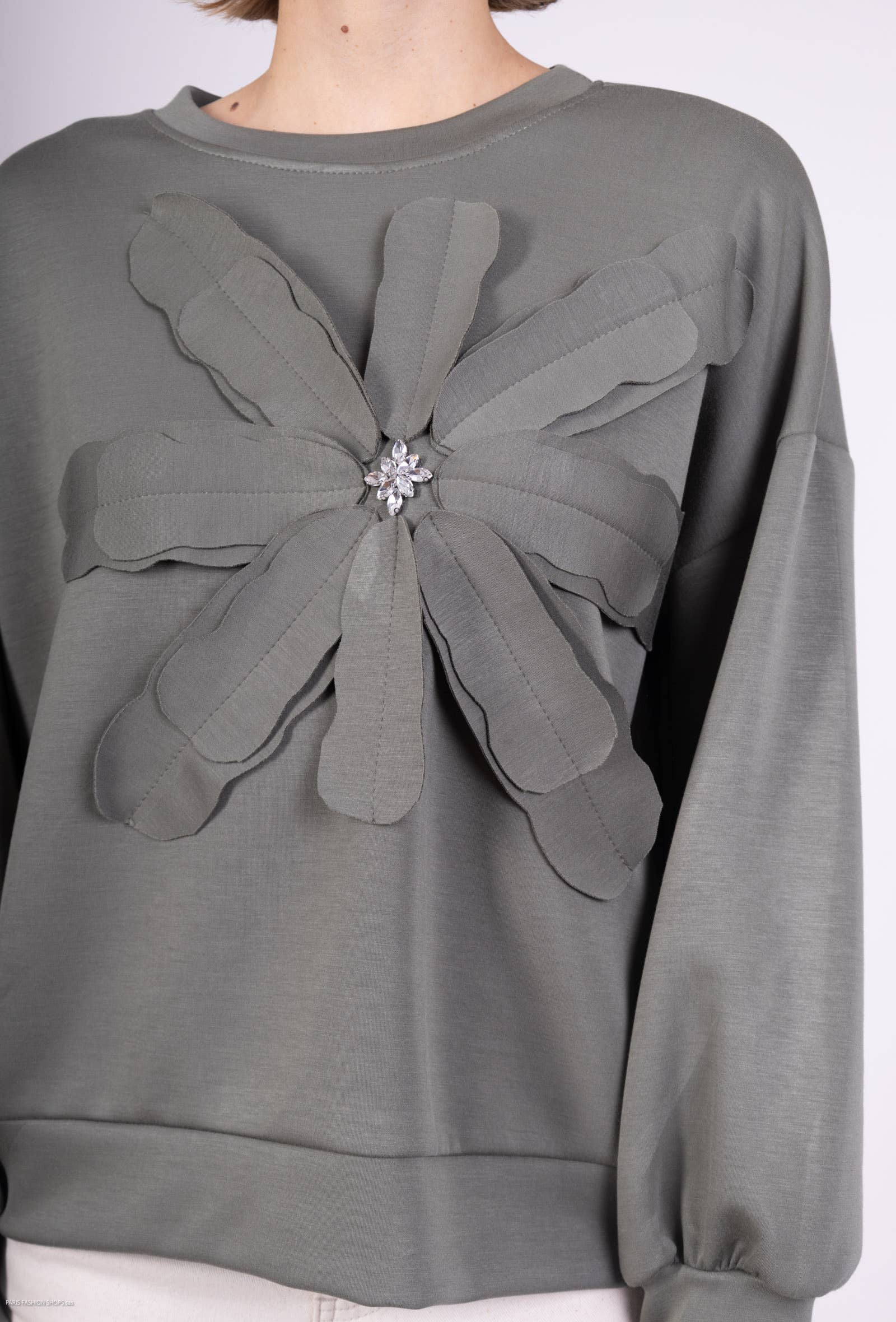 L'Emotion - Vente Sweat-shirt – femme - Sweatshirt Chiné Bijoux Fleur Cousue Viscose/Élasthanne 8