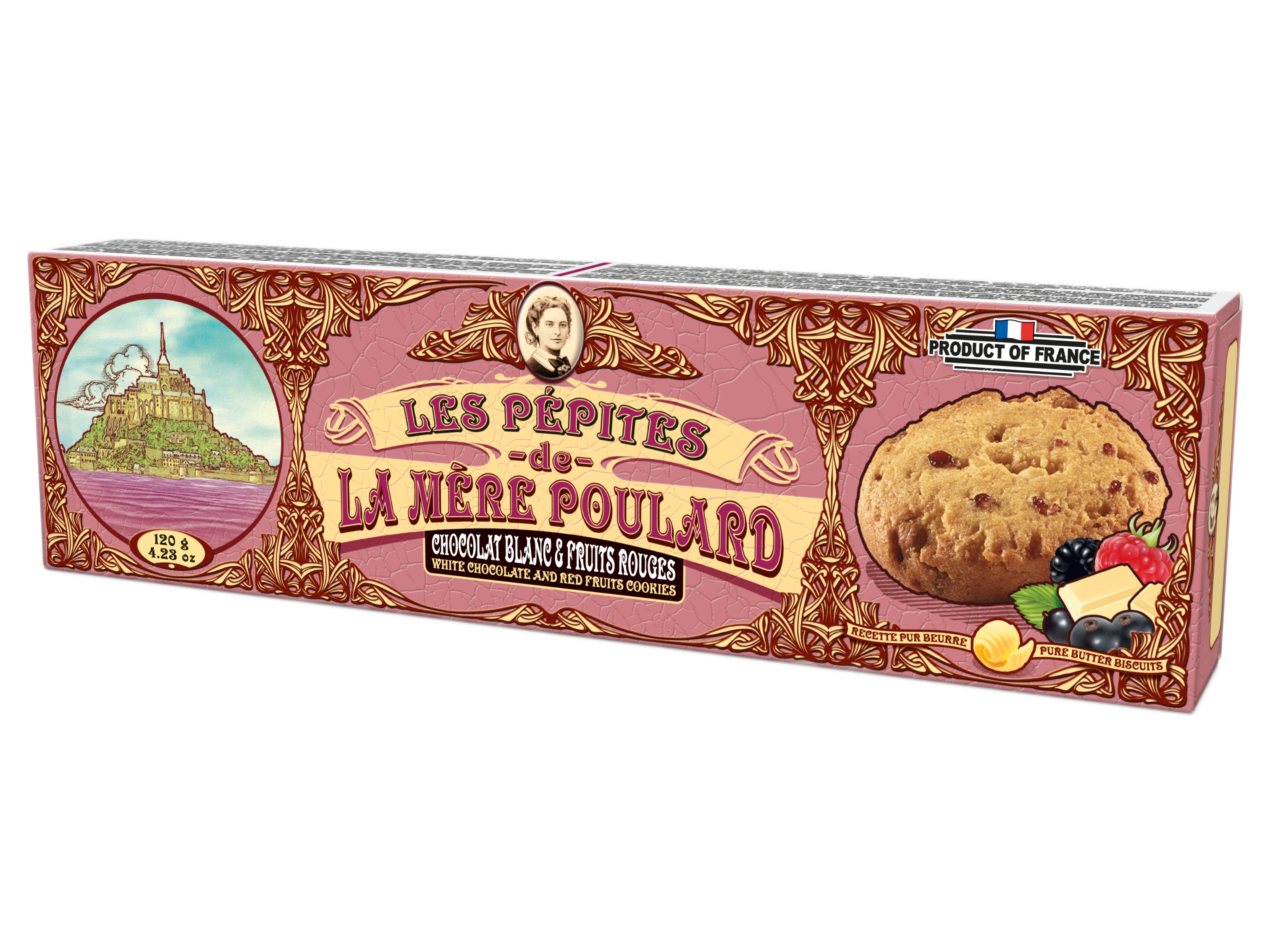 Biscuiterie La Mère Poulard - Wholesale Chocolate Covered Sweets - COLLECTOR CASE WHITE CHOCOLATE CHIPS RED FRUITS 120G2
