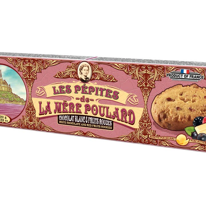 Biscuiterie La Mère Poulard - Vendita all'ingrosso Dolci ricoperti di cioccolato - ASTUCCIO COLLEZIONE PEPITE DI CIOCCOLATO BIANCO FRUTTI ROSSI 120G2