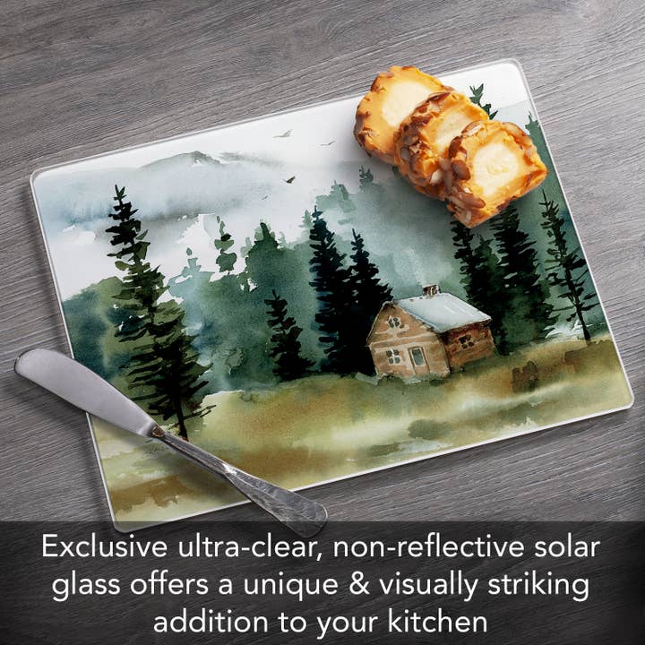 CounterArt/Highland Home/Thirstystone - Wholesale Cutting Board - "Cabin in the Woods" 3mm Glass Cutting Board 10" x 82