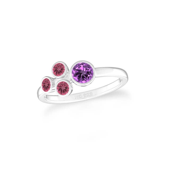 Natural Amethyst-Pink Tourmaline Round Ring, Sterling Silver for wholesale by Nature Crafts
