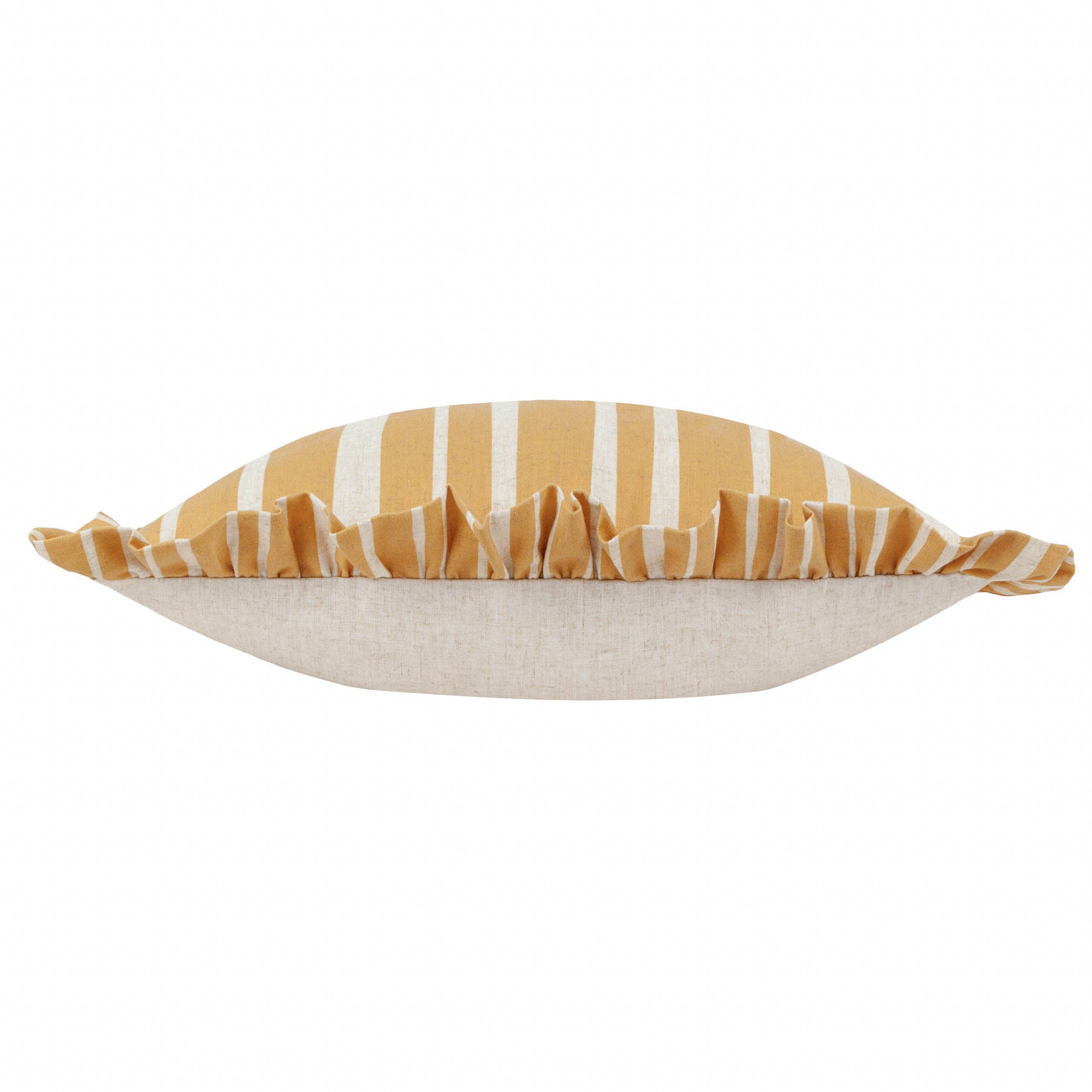 Linen Ochre Carmon Stripe Ruffle Cushion Linen/Ochre for wholesale on Faire3