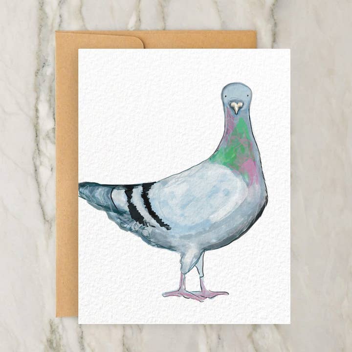 Carte de vœux Colorful Pigeon de 4 x 5 pouces pour la vente par Hudson Illustration Co - About Town Co
