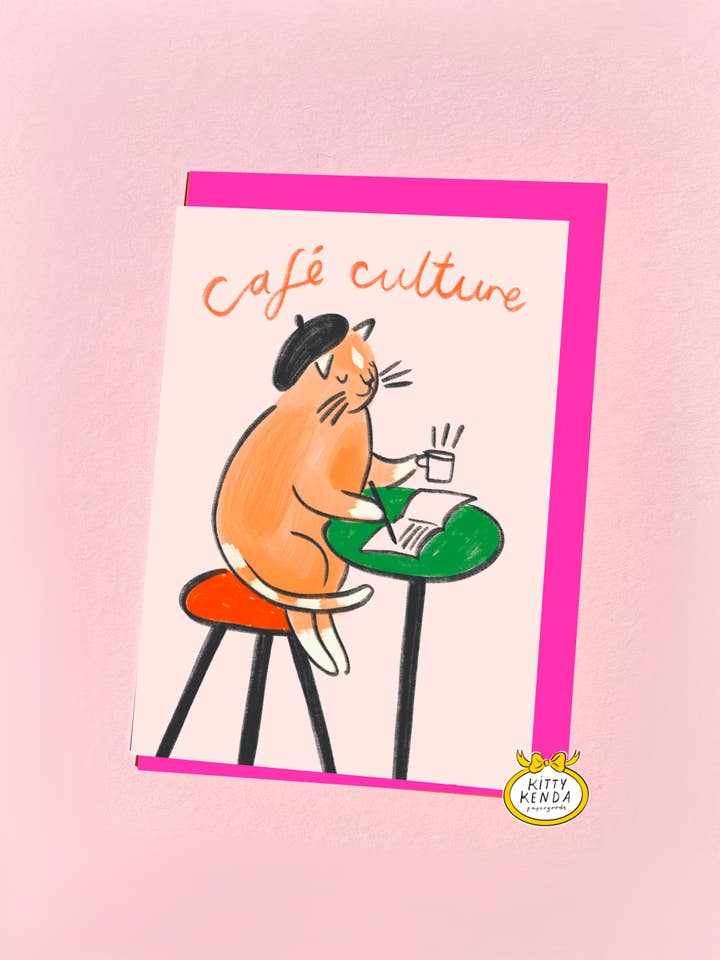 Kitty Kenda Papergoods - Wholesale Everyday Greeting Card - Cafe Culture Cat Greeting Card0