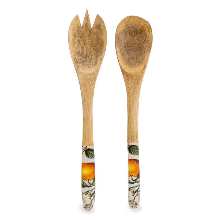 Candlelight Products Ltd - Wholesale Serving Utensil - Orange Blossom Set of 2 Wooden Fork and Spoon 6PK