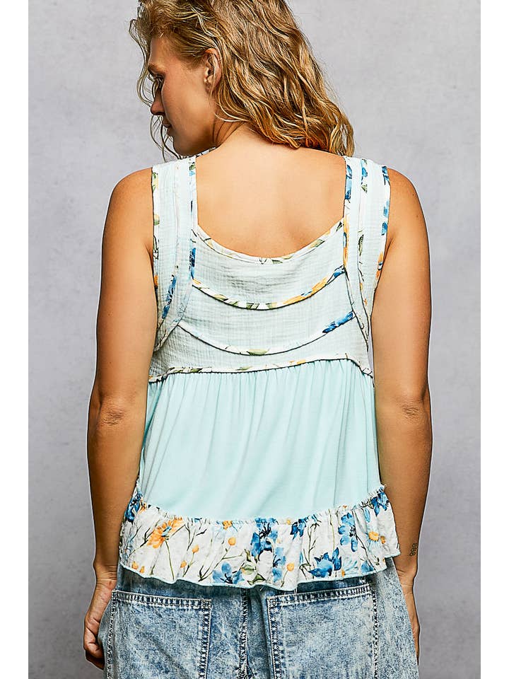 Pol Clothing - Wholesale Tank Top - Women's - Square Neck Soft POL Jersey Floral Trim Boho Tank Top8