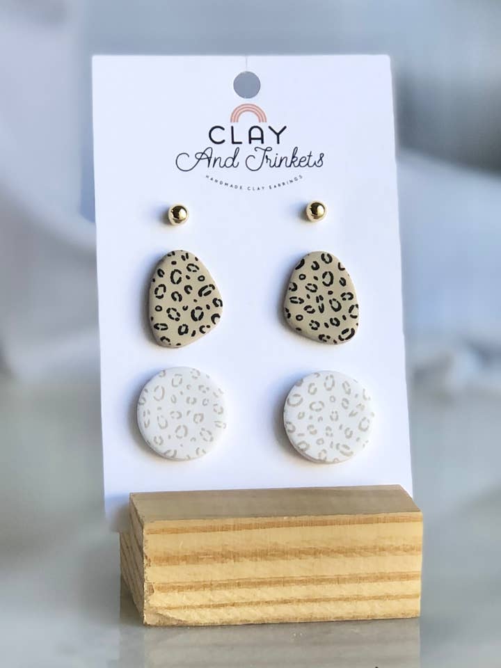 Cheetah Stud Trio for wholesale by Clay and Trinkets
