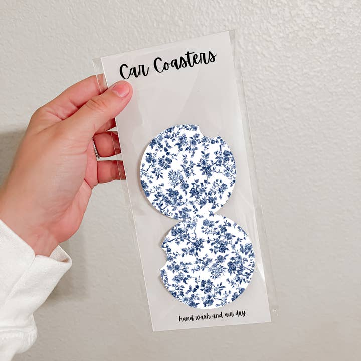 Olivia + Rose - Wholesale Car Coaster - Women's - Set of 2 Neoprene Car Coasters | Blue Florals (20 Options)11