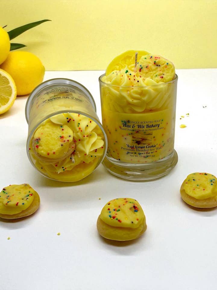 Lemon Cookie Candle. 13 oz. Large Dessert Candle for wholesale by Wax and Wix Bakery®