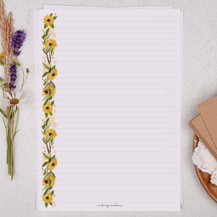 A4 writing paper with sunflower border | Letter Paper for wholesale by Making Meadows Ltd
