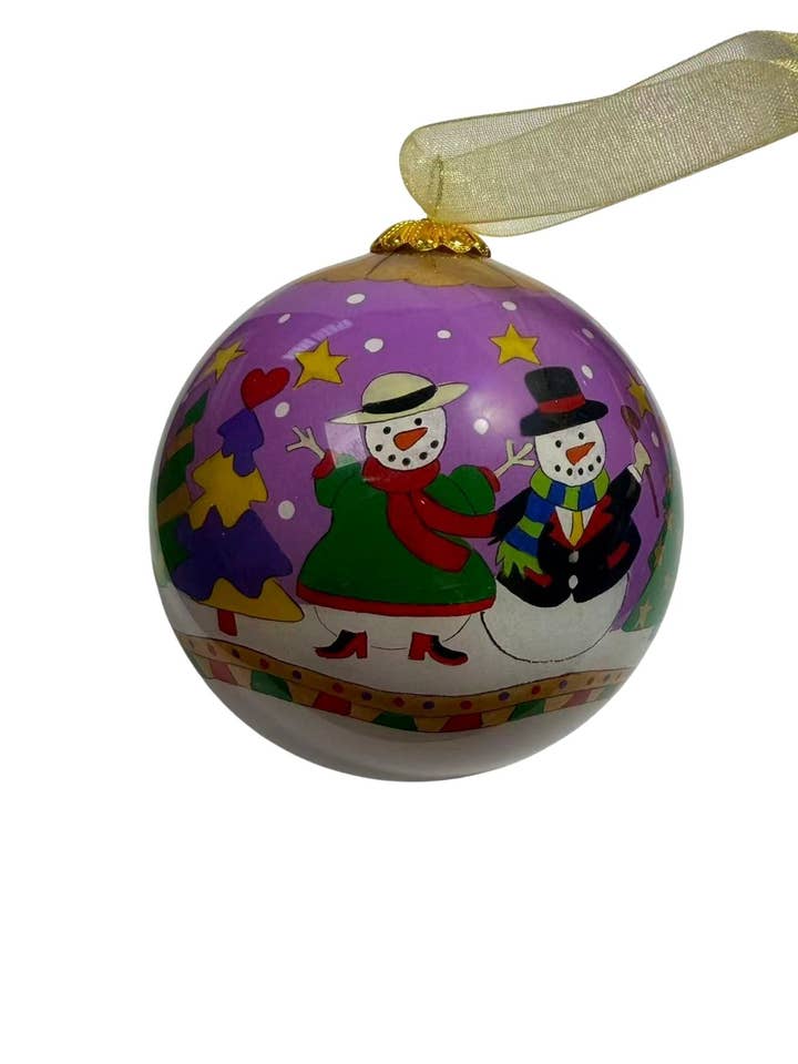 Hand-Painted Glass Ornament - Snowman Couple for wholesale by Kitty Keller Designs