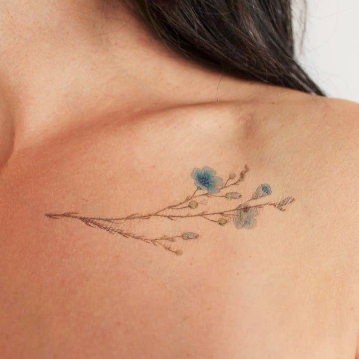 Tatouage temporaire fleur bleue sauvage pour la vente par encredelicate