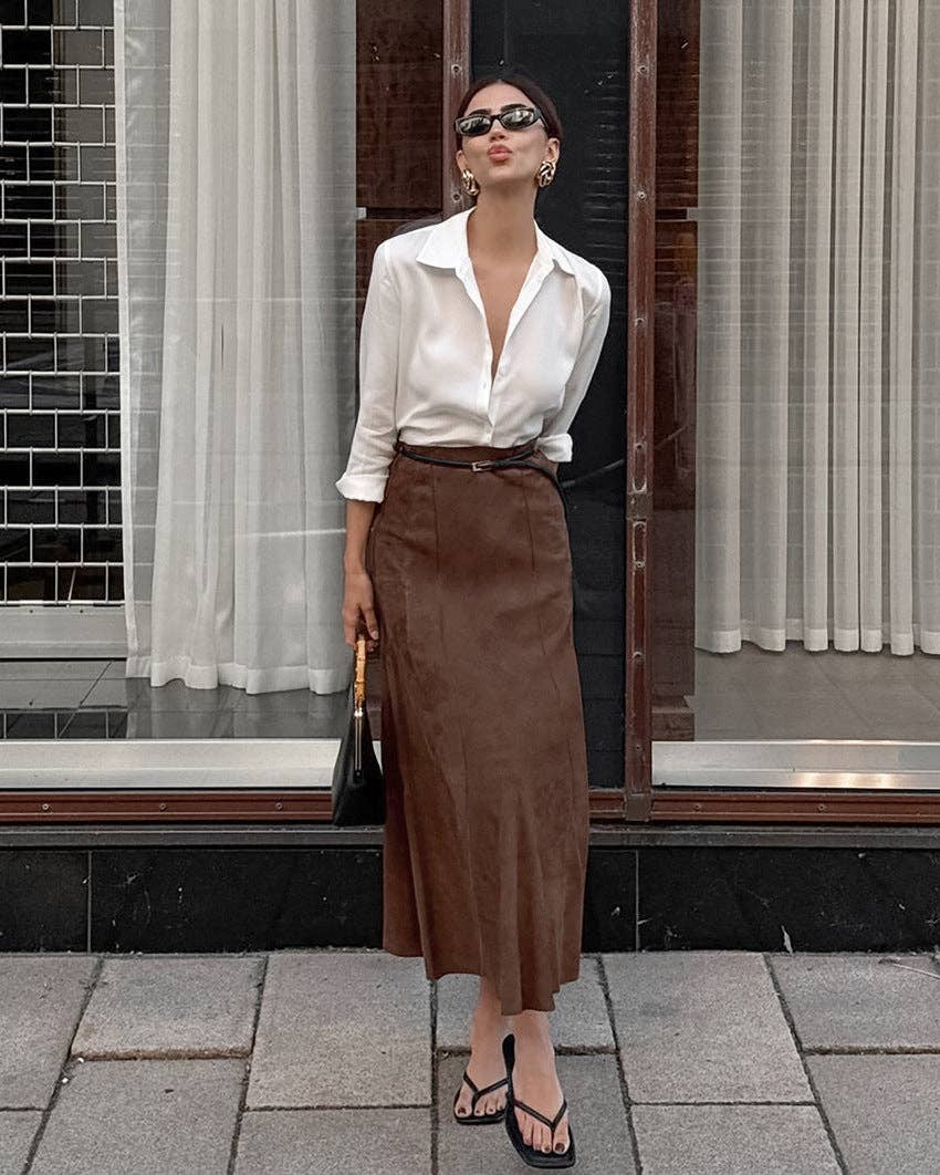 Marayn - Wholesale Skirt - Women's - Vintage Brown Knit Midi Skirt Chic Fall Style26
