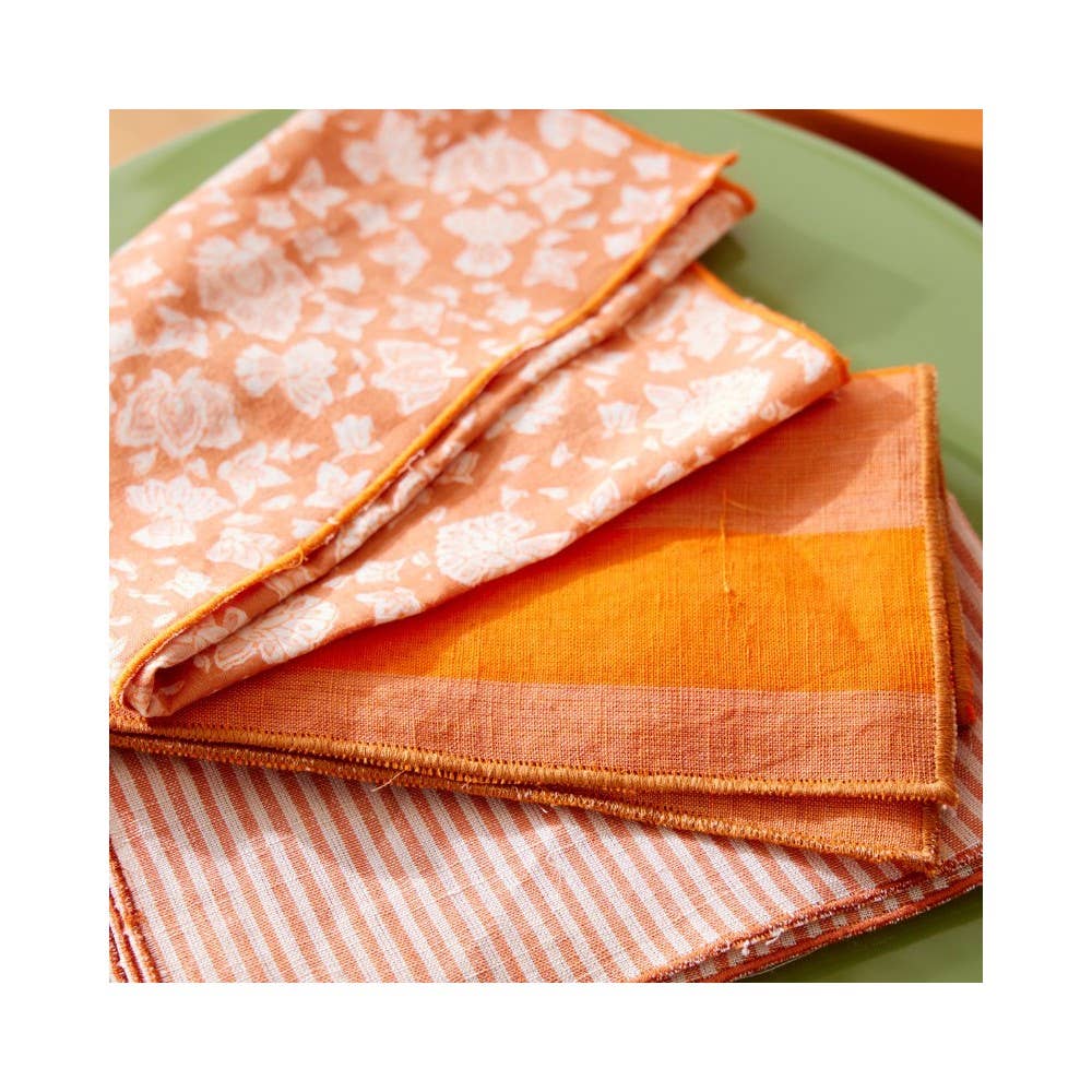 Bonheur du Jour - Vente Serviettes de table en tissu - Lot de 2 Serviettes de Table - Larges Rayures Orange6