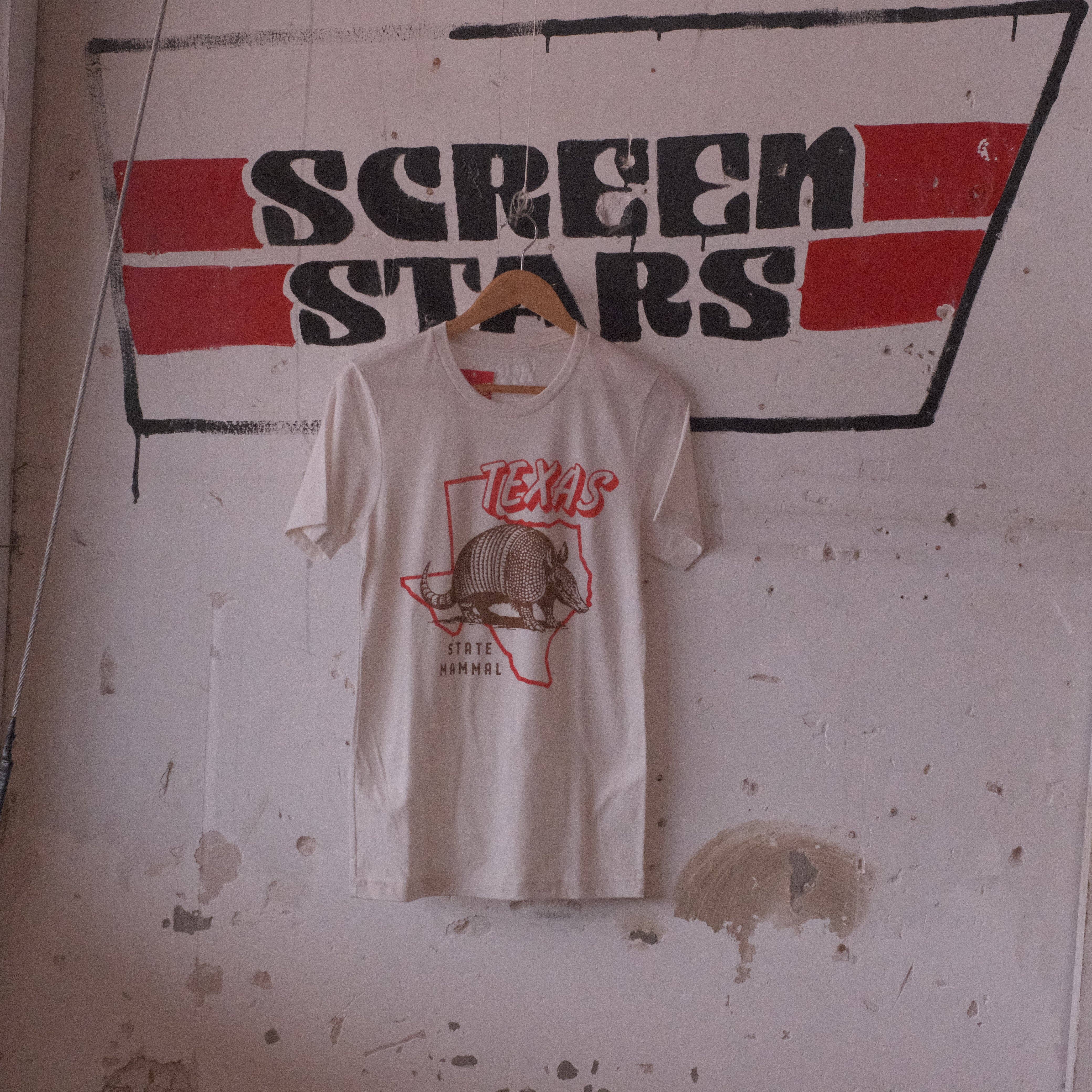 NORMAN ROSCOE - Wholesale Screen Printed T-Shirt - Unisex - ARMADILLO STATE MAMMAL TEXAS TEE