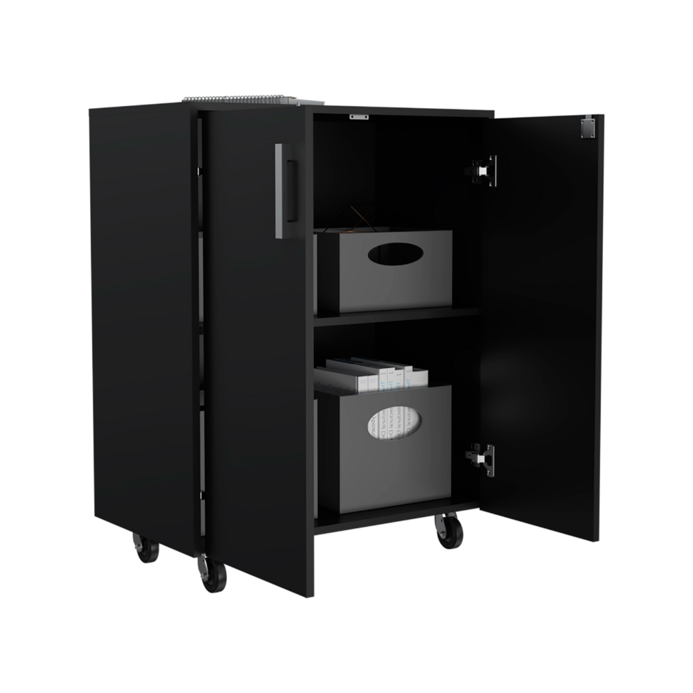 Black Wengue Storage Cabinet, Casters, Double Door, Two Interior Shelves for wholesale on Faire3