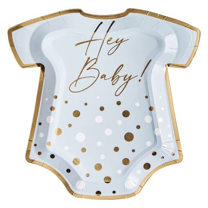 Onesie Die Cut Salad Plate Hey Baby Blue - 8pkg for wholesale by Sophistiplate