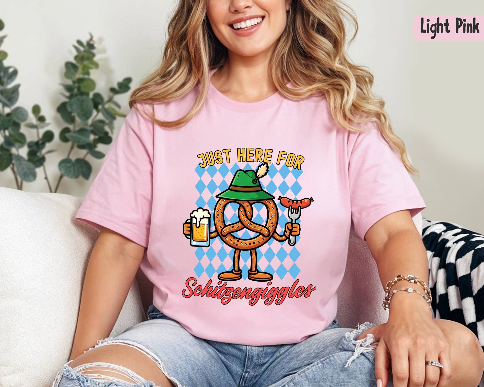 Vivtrek - Wholesale Screen Printed T-Shirt - Women's - Just Here for Schitzengiggles Funny German Beer Shirt2