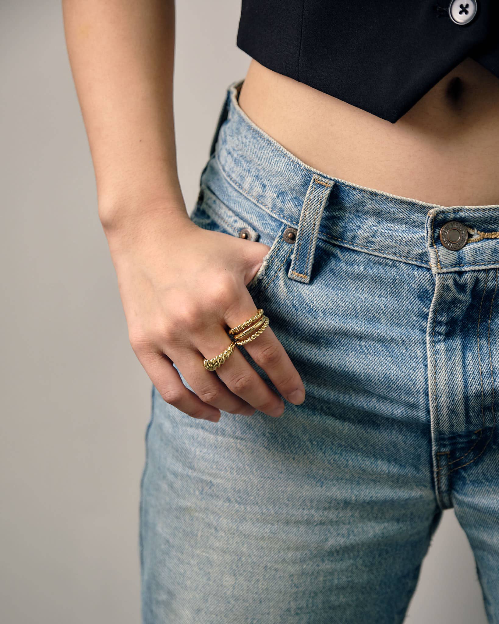 Sessori - Wholesale Band/Stacked Ring - [18K] Duo Double Layer Gold Rope Ring4