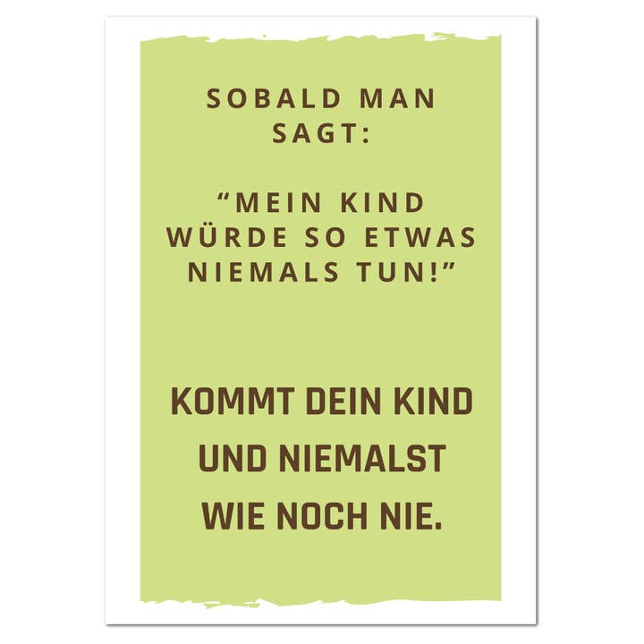 Postkarte "Das würde mein Kind niemals tun" für den Großhandel von Rabenmütter Verlag UG