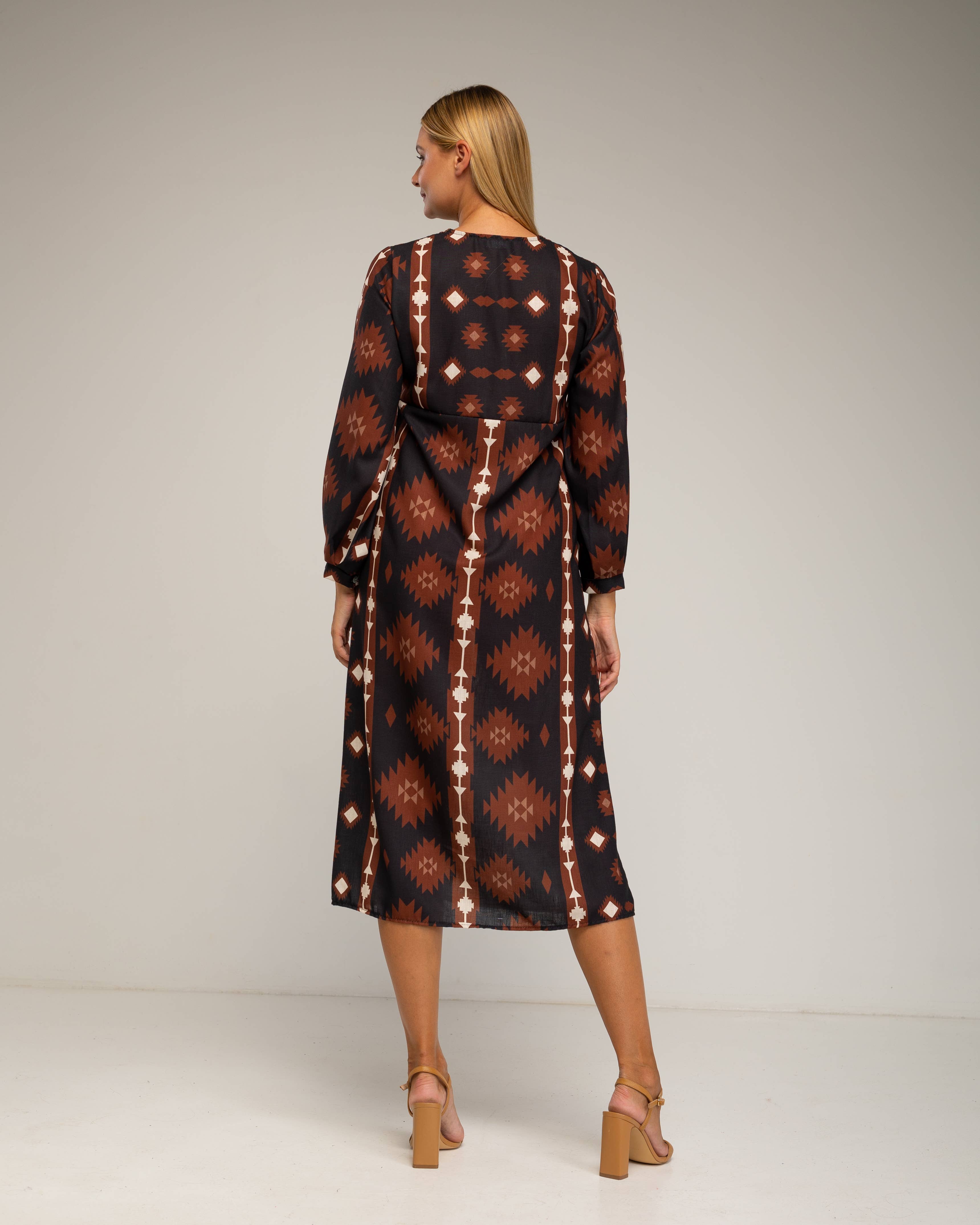 Tantra - Wholesale Dress - Women's - DRESS8144_Midi dress with ethnic print tunic style.2