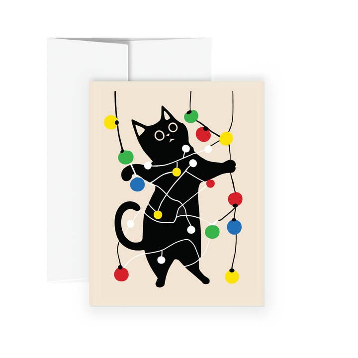 Holiday Card - Holiday Lights Cat (Tangled) for wholesale by All Very Goods
