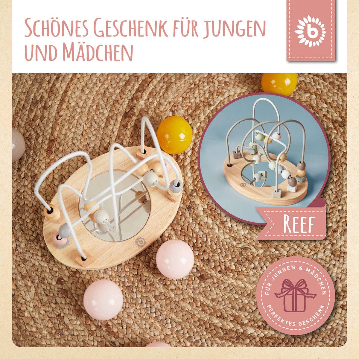 Bieco Spielwaren - Wholesale Wood Toy - Kids - Motor skills loop with mirror rose8