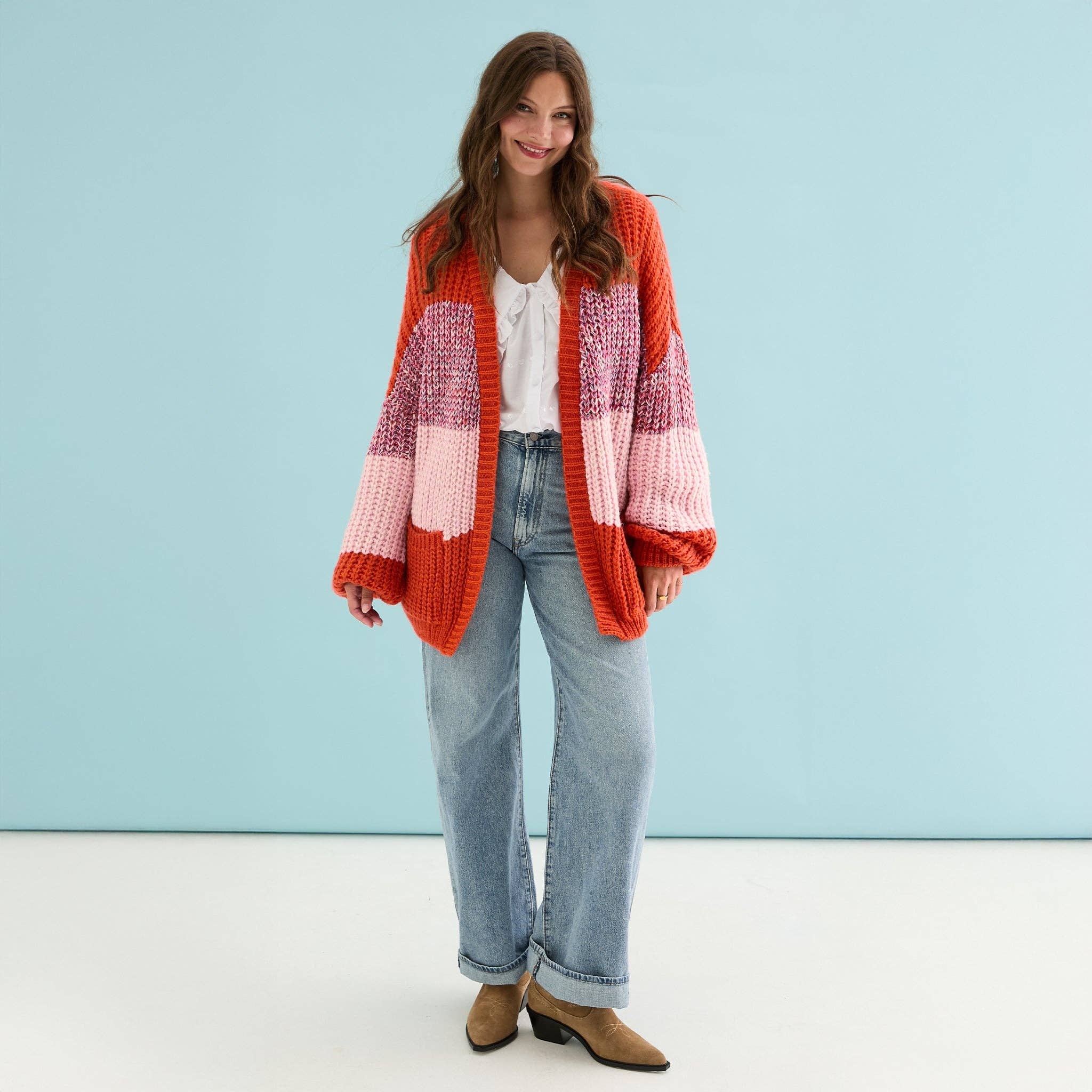 Cara & The Sky - Wholesale Cardigan - Women's - Janie Oversized Chunky Stripe Cardigan - Orange10