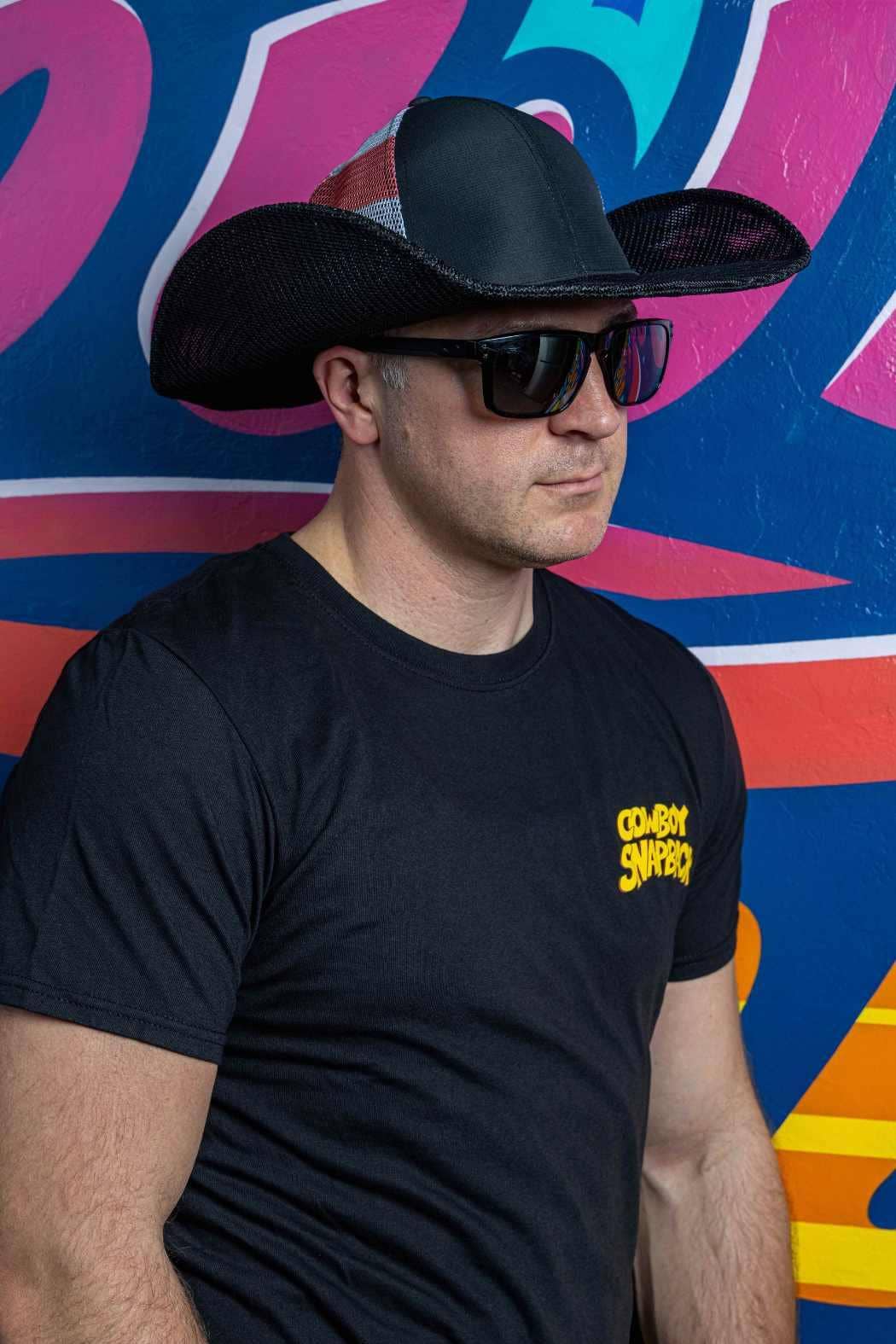 Cowboy Snapback - Wholesale Cowboy Hat - Unisex - BLACK USA MESH COWBOY SNAPBACK: 6 PANEL - BLANK3