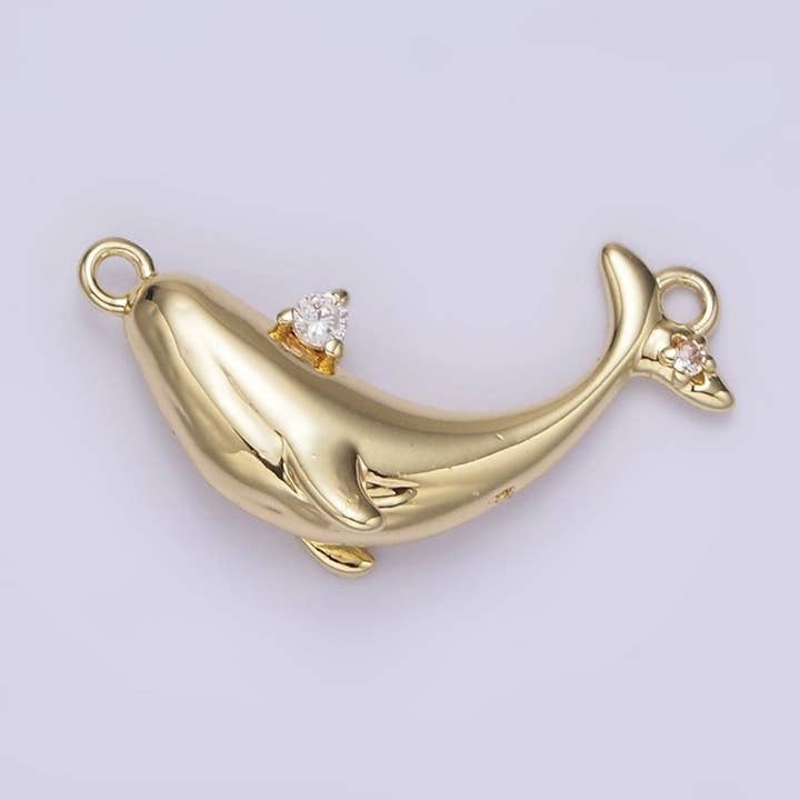 Conector Curvo de Baleia Animal Marinho com Micro Pavé de Zircônia Cúbica Transparente em Ouro 14K Revestido | G-075 por atacado de Aim Eternal