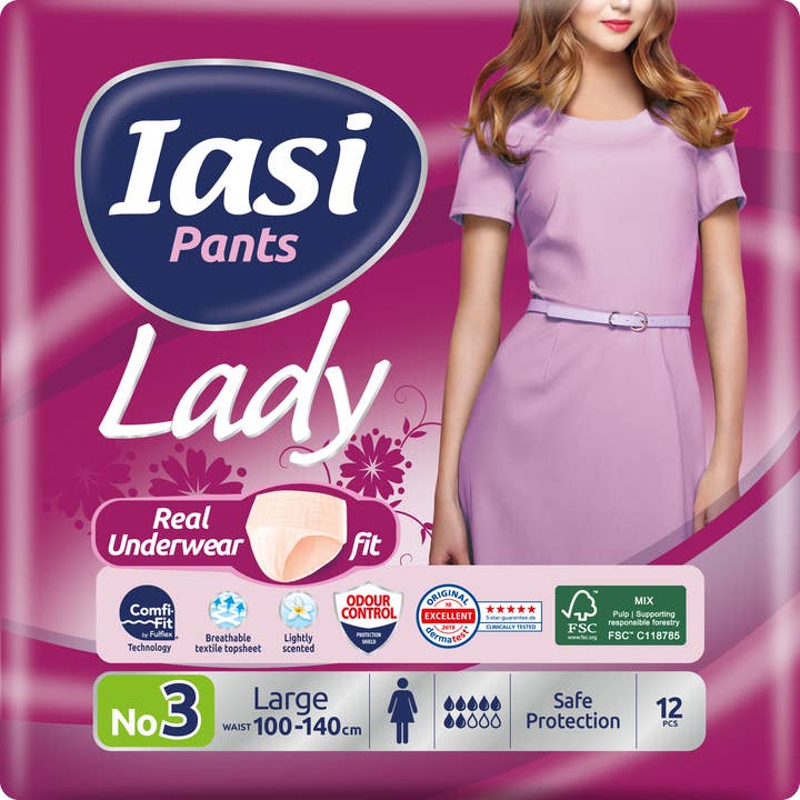 Babylino - Wholesale Incontinence Aid - IASI Lady Pants Size L Absorbency Plus, 12 Units