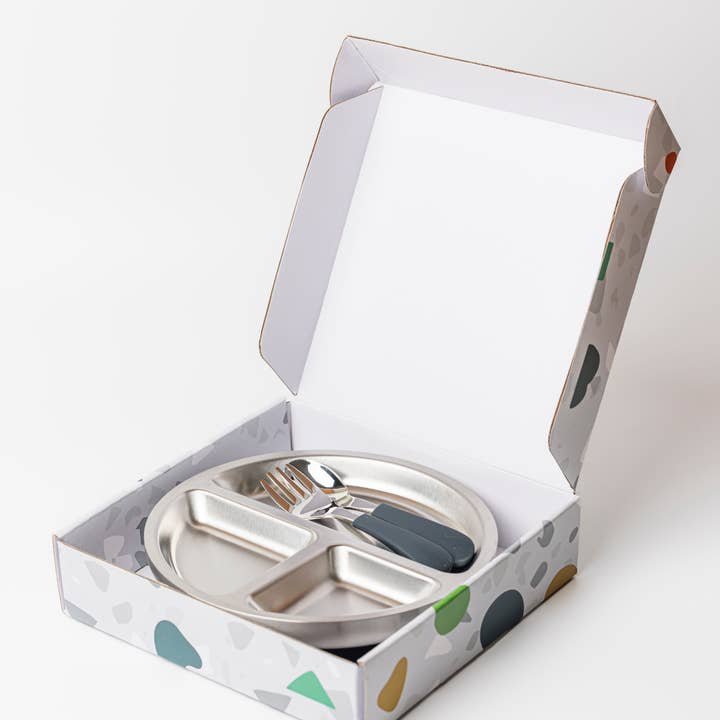 Lion & Lady - Wholesale Feeding Set - Baby - 18/8 Stainless Toddler Plate with silicone suction base, spoon and fork6